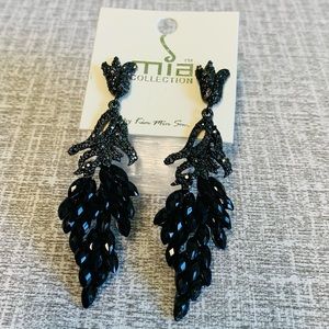 Black Crystal Dangle Drop Earrings by Mia